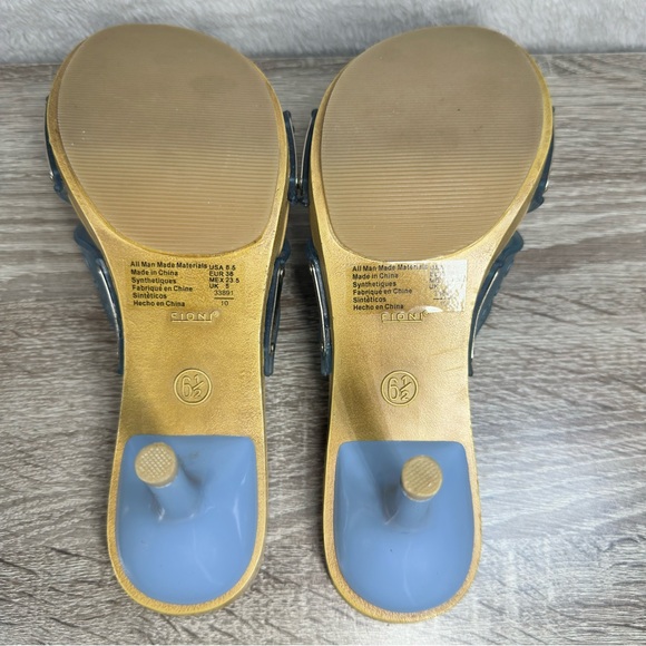 Fioni Baby Blue Vinyl High Heel Wood Sole Sandals Y2K 90s Women’s 6.5 - Picture 5 of 5